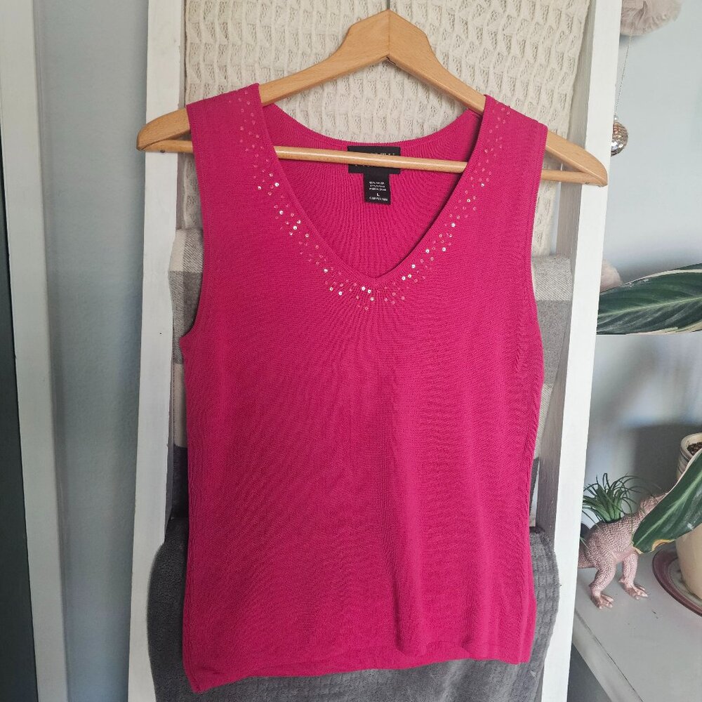 Finity Pink Sweater Tank | Size Large | Sequin Neckline Detail